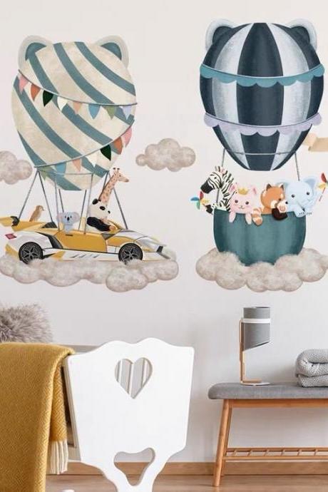 -retro Air Balloons Nursery Wall Decals,watercolor Clouds Wall Decals, Air Balloon Decoration, Air Balloon Nursery Wall Decor