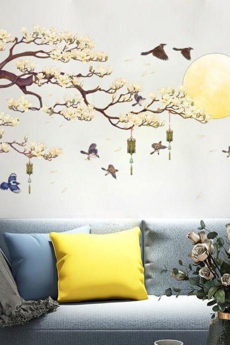 Large Peony Wall Decal,plants, Flowers And Branches Wall Stickers, Bird Wall Stickers, Animal Wall Stickers,bedroom Living Room Mural