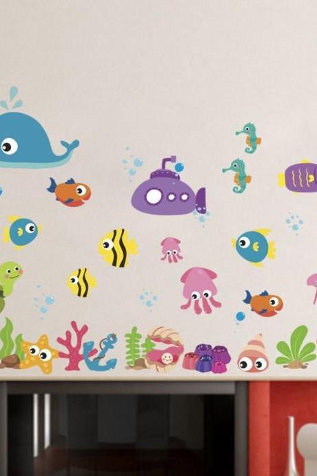 Underwater Animal Wall Sticker,fishes Wall Decal Sticker,sea Life Creatures Wall Decal,bathroom Glass Stickers,bathroom Wall Stickers G570