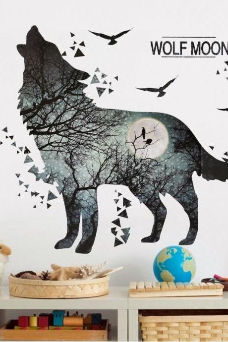 Nordic Style Blue Wolf Family Living Room Wall Sticker,living Room Decal,animal Decals,wolf Decor,removable Pvc Wall Decor,mural For Kids