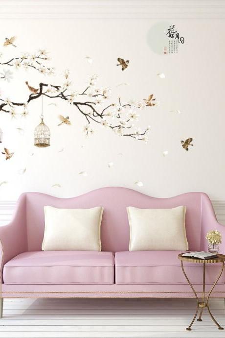 Cherry Tree Wall Stickers, Flower Stickers, Peach Blossom Tree Wall Stickers, Tree Wall Stickers Living Room Bedroom Wall Decoration Decals