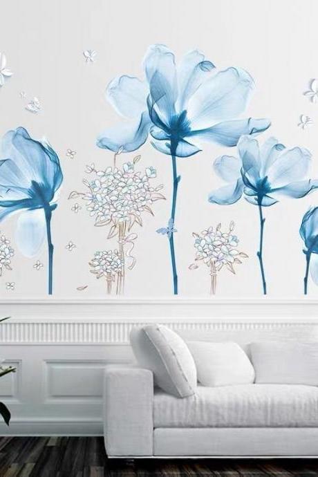 Blue Lotus Flower Wall Sticker,flower Wall Sticker,elegant Flower Wall Sticker,flower Wall Decals,nursery Removable Vinyl Wall Sticker G455
