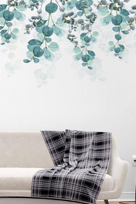 Large Green Leaf Wall Stickers, Quotes And Plants Wall Decal, Fallen Leaves Wall Sticker, Hanging Leaves Wall Mural, Living Room Home Decor