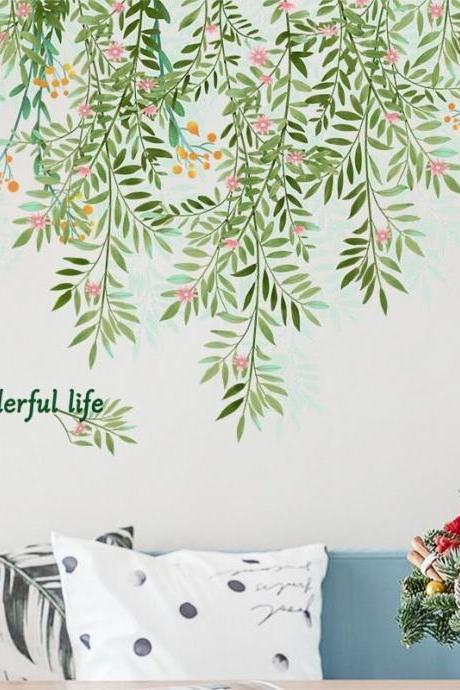 Fresh Hand Painted Green Tropical Plant Wall Decal Leaf Decal ,nature Plants Living Room Wall Stickers Home Decor,creative Greenery Botany