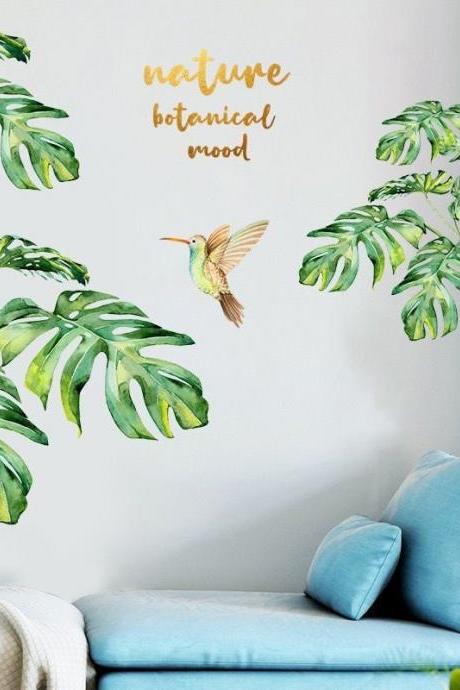 Monstera Leaf Decal Plant Monstera Wall Sticker Bird Decal Bathroom Decal Living Room Children's Room Decoration G893
