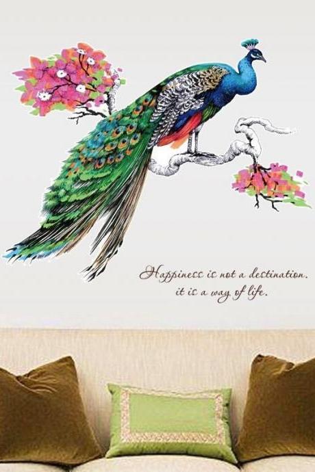 Peacock On The Branch Wall Sticker Living Room Door Sofa/tv Background Home Decoration Mural Art Decals Stickers Wallpaper G523