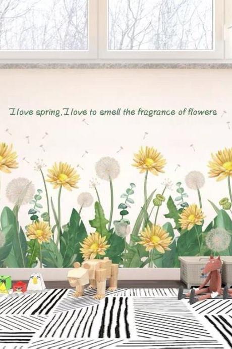 Chrysanthemum Wall Stickers Plant Garden Corner Decorative Decals Toe Line Self-adhesive Wallpaper Ins Fresh Art Colorful Flowers Wall Decal
