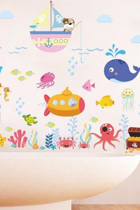 Underwater Animal Wall Sticker, Fishes Wall Decal Sticker, Sea Life Creatures Wall Decal, Aquarium Wall Decal For Nursery Decor G412