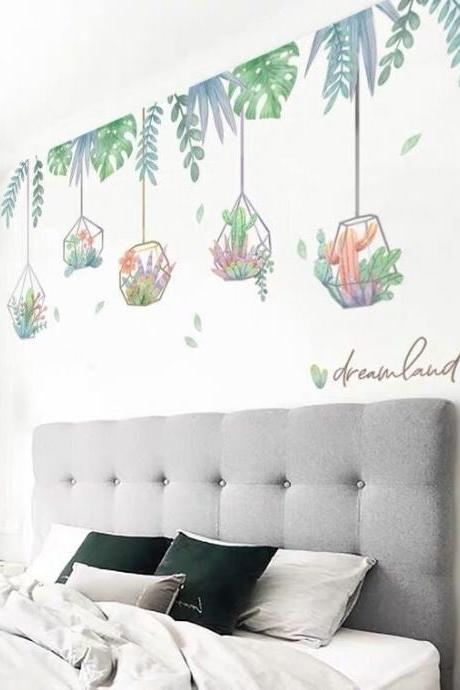 Removable Wall Stickers,house Garden Decal,hanging Potted Plants Bulbs Decals,tropical Home Decor,creative Green Lover Mural G266