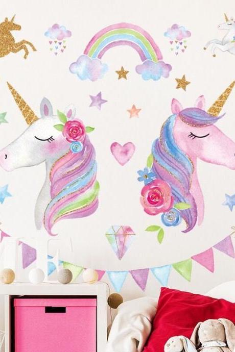 Pink Unicorn Wall Decal,unicorn Sticker,horse Wall Decal,pastel Decor,rainbow Decor,nursery Decor,girls Bedroom Decor,unicorn Party G360