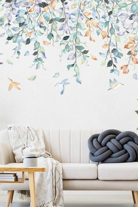 Leaves Wall Decal - Watercolor Wallpaper Plant Stickers, ,plant Wall Sticker ,flower Wall Sticker, Living Room Stickers G281