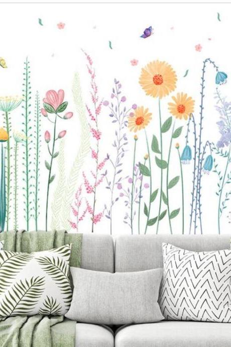 Growing Lush Flowers Living Room Decal - Nature Home Decor,plants Window Mural ,removable Vinyl Wall Stickers ,kids Girls Bedroom