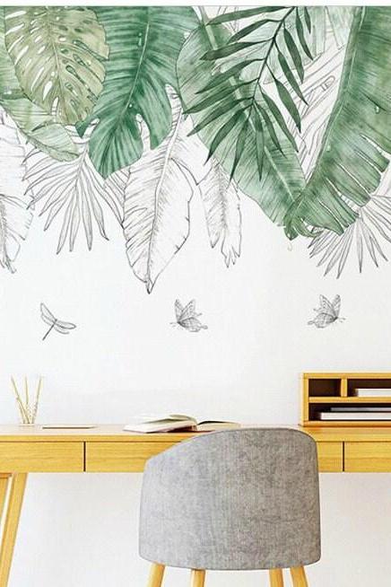 Fresh Hand Painted Green Banana Leaf Decal ,nature Plants Living Room Wall Stickers ,tropical Leaves Home Decor,creative Greenery Botany
