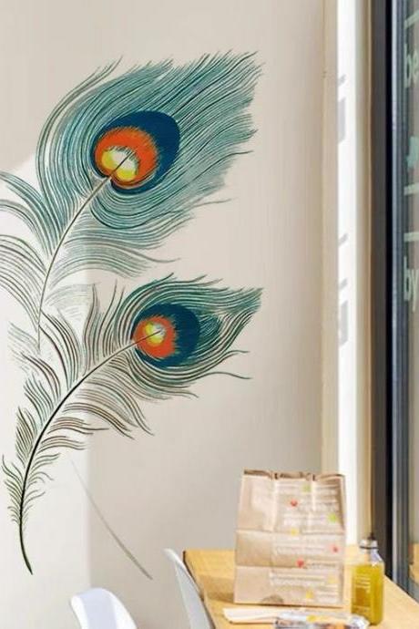 Animal Decals Color Peacock Feather Stickers Forest Peacock Wall Stickers Green Feather Wall Decoration Bathroom Glass Decoration Decals