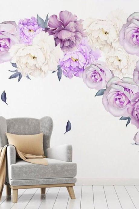 Floral Wall Decals, Peony Wall Decals Flowers Wall Decals, Pink Watercolor Peony Wall Stickers Peel And Stick Removable Stickers G200