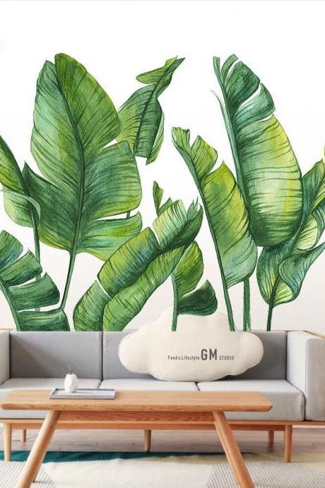 Tropical Plant Wall Stickers Large Big Green Leaf Wall Decals Living Room Bedroom Aisle Refrigerator Wall Art G278