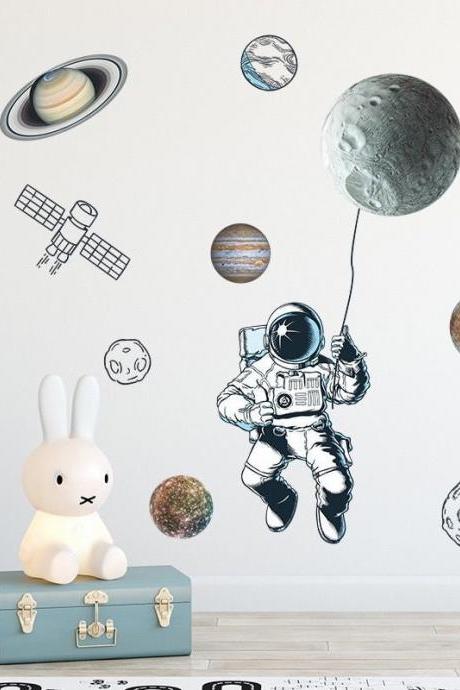 Outer Space Decal-cosmonaut Astronaut Wall Decal-nursery Decor Stars Sticker Spaceman ,outer Space Nursery G428