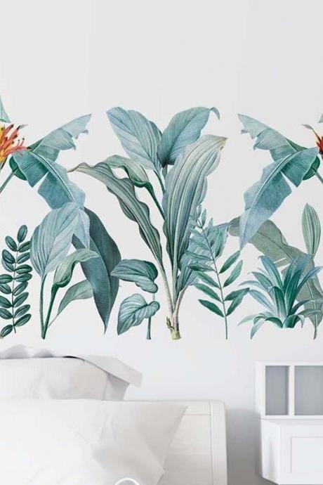 Nordic Style Green Garden Leaf Wall Stickers,multiple Leaves Quotes Decals - Living Room Couch Background Decoration - Tropical Plants G461