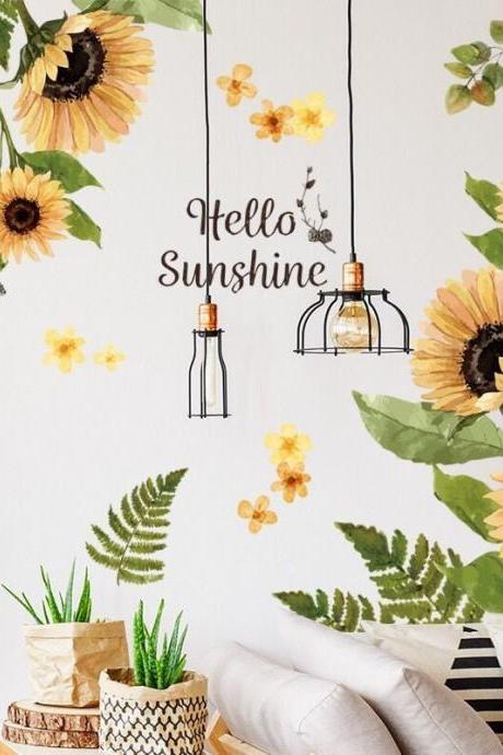 Amazing Yellow Sunflowers Wall Stickers Bedroom Flowers Home Decor Girls Room House Decals Removable Murals Desk Decoration G380