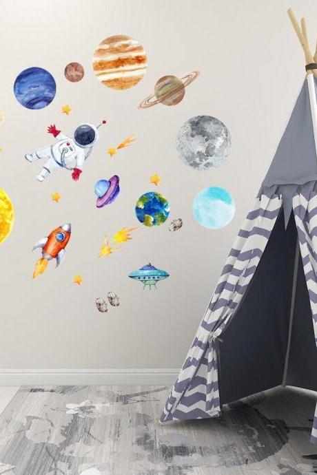 Solar System Wall Decals Kids. Planets Peel And Stick Stickers Nursery. Stars Wall Decal Children. Space Galaxy Wall Mural. Sun Stars G411