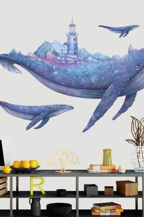 Nursery Wall Decal, Whale Wall Sticker, Wall Decal Kids Room, Whale, Fishes,watercolour Stickers, Wall Decal With Sea World,whale Decal G659
