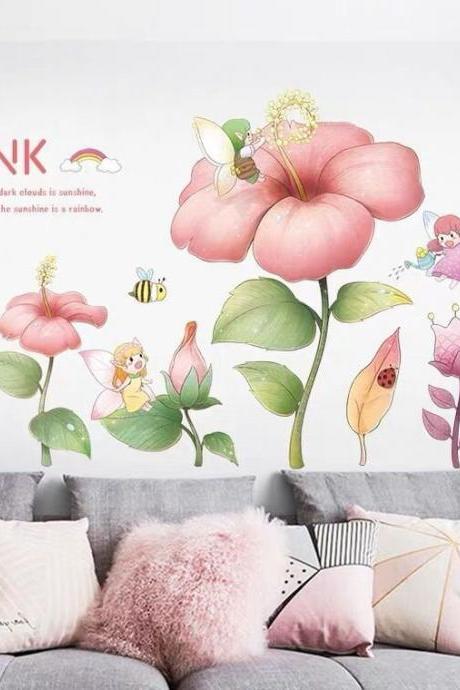 Flower Fairy Wall Sticker,wall Stickers Plant Garden Corner Decorative -adhesive Wallpaper Ins Fresh Art Colorful Flowers Wall Decal G494