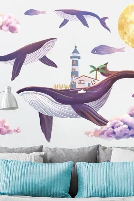 Nursery Wall Decal, Whale Wall Sticker, Wall Decal Kids Room, Whale, Fishes,watercolour Stickers, Wall Decal With Sea World,whale Decal G519
