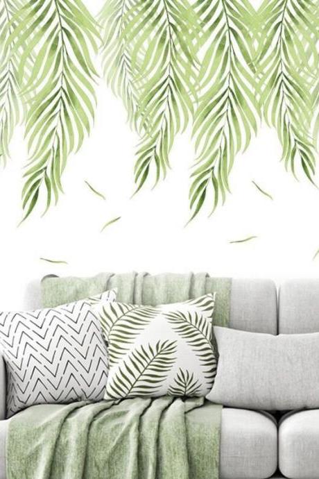 Green Weeping Willow Leaf Wall Stickers - Greenery Decals - Living Room Couch Background Decoration - Fresh Green Plants Home Decor G573