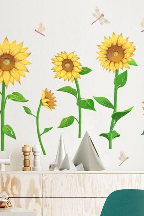 Removable Sunflower And Butterfly Wall Decal,sunflower Wall Decals,wall Decal Living Room,vinyl Wall Stickers,flower Wall Decal