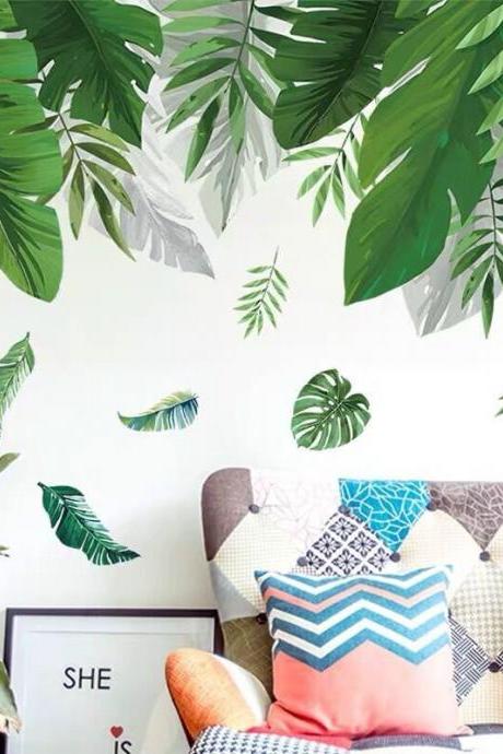 Large Leaf Wall Decals Green Plant Removable Leaves Wallpaper Stickers Colorful Living Room Bedroom Decoration G125