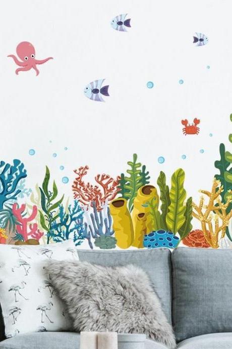 Seaweed Wall Stickers Marine Life Decals Crab Wall Stickers Girls Room Decoration Stickers Bathroom Stickers