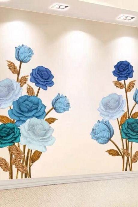 Large Peony Wall Decal,peony Wall Decal, Blue Peony Wall Decor, Blue Flower Decal Stickers, Floral Wall Decoration, Flower Wall Sticker G515