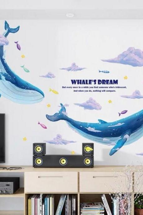 Nursery Wall Decal, Whale Wall Sticker, Wall Decal Kids Room, Whale, Fishes,watercolour Stickers, Wall Decal With Sea World,whale Decal G420
