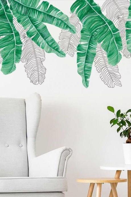 Large Leaf Wall Decals Green Plant Removable Leaves Wallpaper Stickers Colorful Living Room Bedroom Decoration G265
