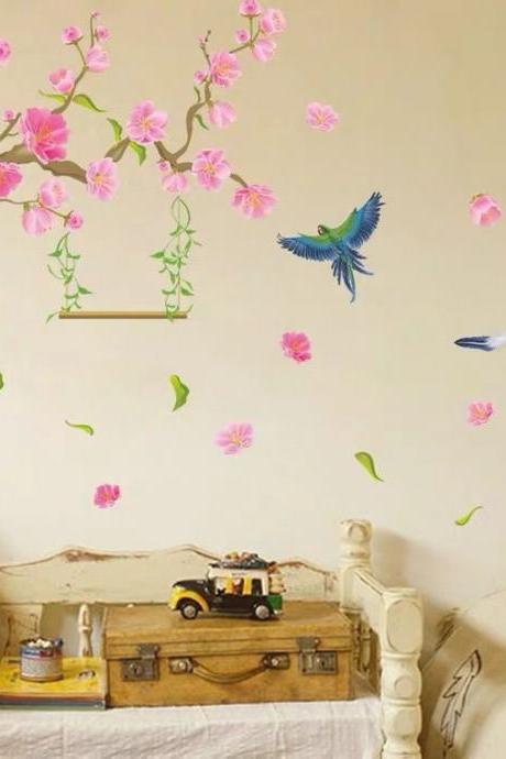 Chinese Wind Pink Peach Flower Wall Stickers Sitting Room Tv Background Wall Decal Creative Dining-room Adornment G500