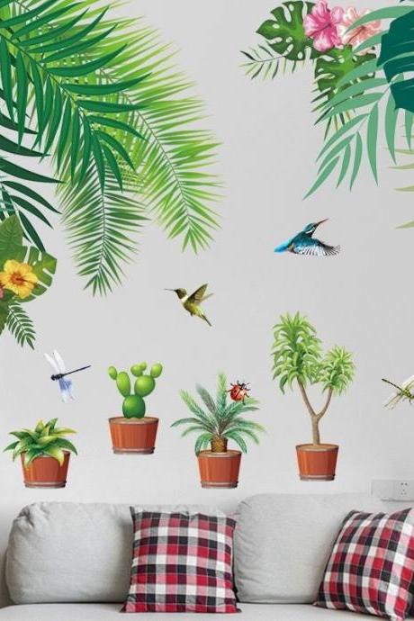 Large Leaf Plant Decals, Potted Plant Wall Decals,tropical Plants Leaves Wall Decal | Nordic Style Living Room Wall Stickers G879