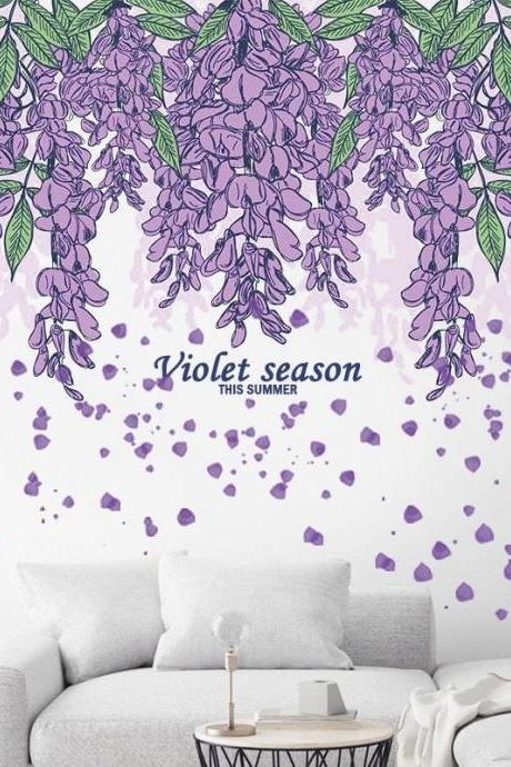 Purple Plant Wall Sticker, Violet Decal, Purple Hanging Plant Sticker, Wall Decoration Decal Pvc Wall Decal Bedroom Living Room Decals G878