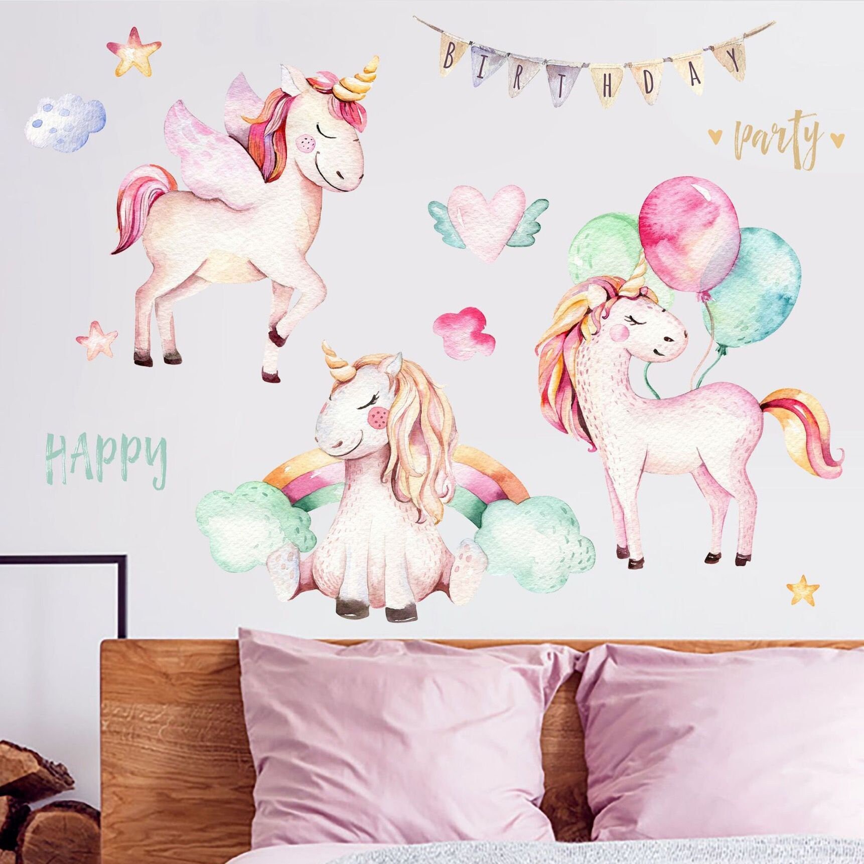 Watercolour Unicorn Head Wall Sticker, Unicorn Wall Decal, Rainbow Room